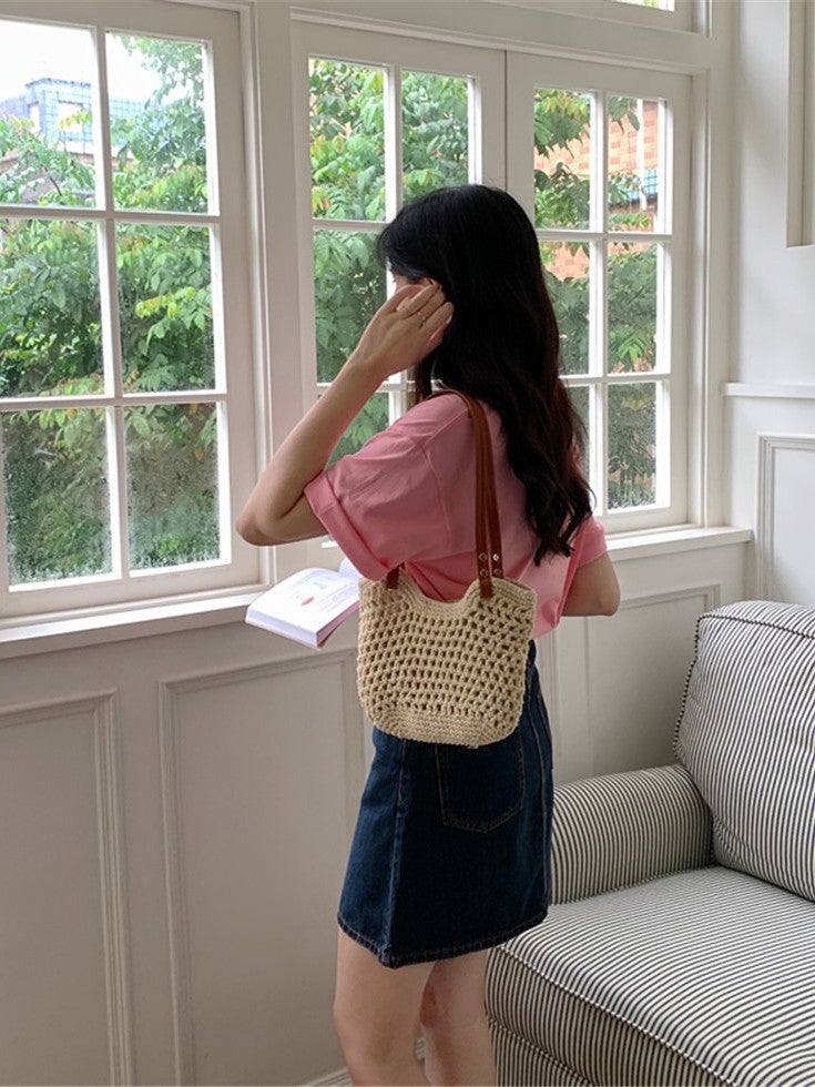 Beach Holiday Handmade Straw Woven Women'S Tote Bag Summer Lightweight Mini Shoulder Bag - Image 3