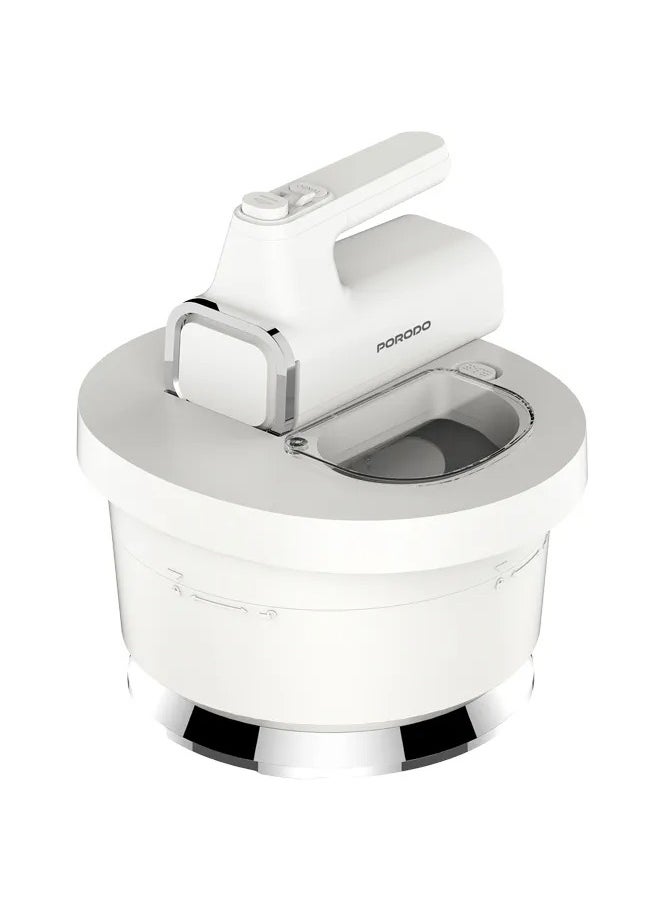 porodo - Spill-Proof Dual Mode Mixer with 6 Speed Settings / Makes Meringue / Folds Batter / Kneads Dough / Quick and Simple Cleaning / Handheld and Stand Mixer - White/Silver - Image 1
