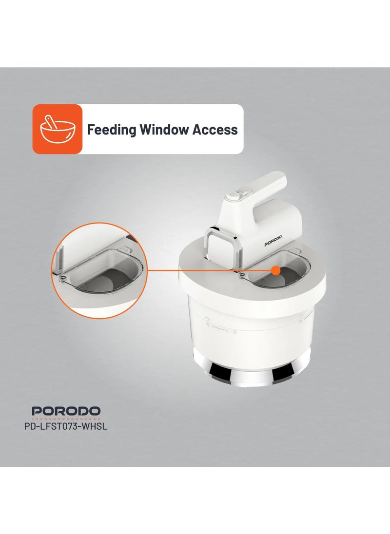 porodo - Spill-Proof Dual Mode Mixer with 6 Speed Settings / Makes Meringue / Folds Batter / Kneads Dough / Quick and Simple Cleaning / Handheld and Stand Mixer - White/Silver - Image 1
