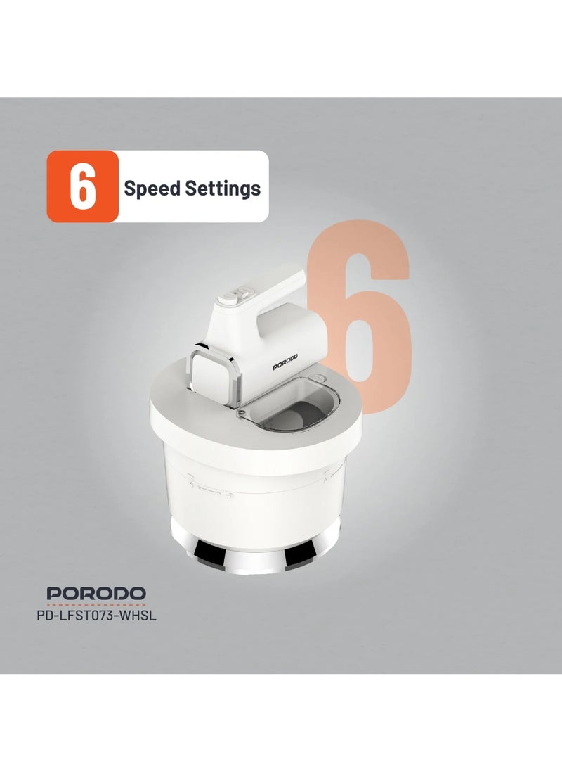 porodo - Spill-Proof Dual Mode Mixer with 6 Speed Settings / Makes Meringue / Folds Batter / Kneads Dough / Quick and Simple Cleaning / Handheld and Stand Mixer - White/Silver - Image 1
