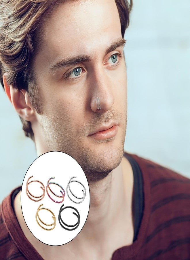 Asofelk 15PCS Clip On Septum Nose Ring Set - 8mm & 10mm Stainless Steel Faux Nose Hoops - Non-Piercing Fake Piercing Jewelry for Nose, Lip & Ear - Multi-Color Pack for Women & Men - Image 5