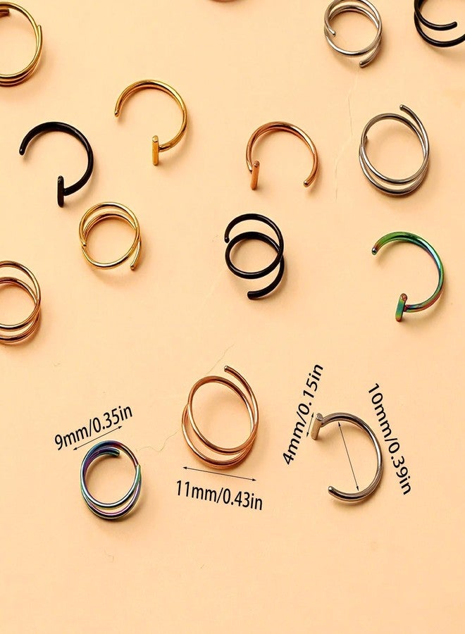 Asofelk 15PCS Clip On Septum Nose Ring Set - 8mm & 10mm Stainless Steel Faux Nose Hoops - Non-Piercing Fake Piercing Jewelry for Nose, Lip & Ear - Multi-Color Pack for Women & Men - Image 2