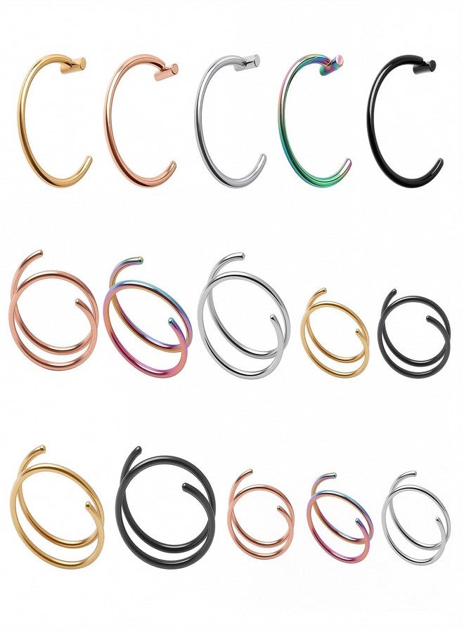 Asofelk 15PCS Clip On Septum Nose Ring Set - 8mm & 10mm Stainless Steel Faux Nose Hoops - Non-Piercing Fake Piercing Jewelry for Nose, Lip & Ear - Multi-Color Pack for Women & Men - Image 1