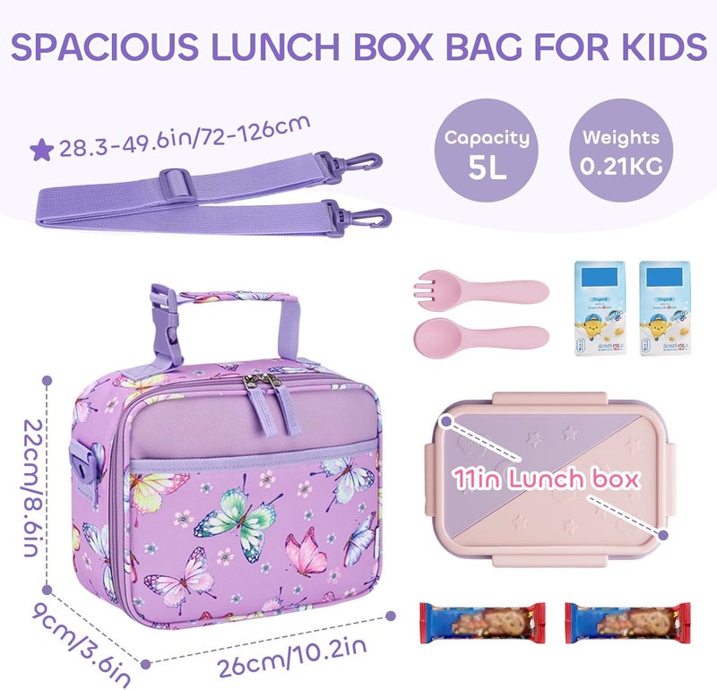 Vaschy Lunch Box Bag for Kids, Reusable Insulated Lunch Box Containers Coolers for Toddler Boys and Girls with Detachable Shoulder Strap for Daycare School Lilac Butterfly - Image 2