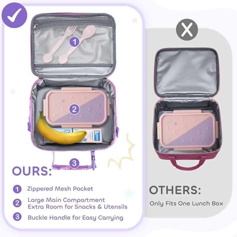 Vaschy Lunch Box Bag for Kids, Reusable Insulated Lunch Box Containers Coolers for Toddler Boys and Girls with Detachable Shoulder Strap for Daycare School Lilac Butterfly - Image 4