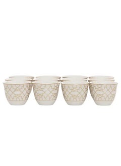 12 Pieces Set of White Porcelain Coffee Cups with Gold Embossed