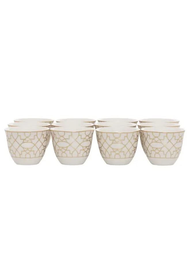 Alsaif Gallery 12 Pieces Set of White Porcelain Coffee Cups with Gold Embossed  - Image 1