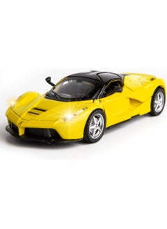 حديقة الألعاب سيارة مجسمة بمقياس 1/32 من نوع LaFerrari – لعبة سيارة بآلية الرجوع للخلف مع أضواء وأصوات، متوافقة مع Ferrari Race & Play، هدية مثالية للأولاد (أصفر)  - Image 1