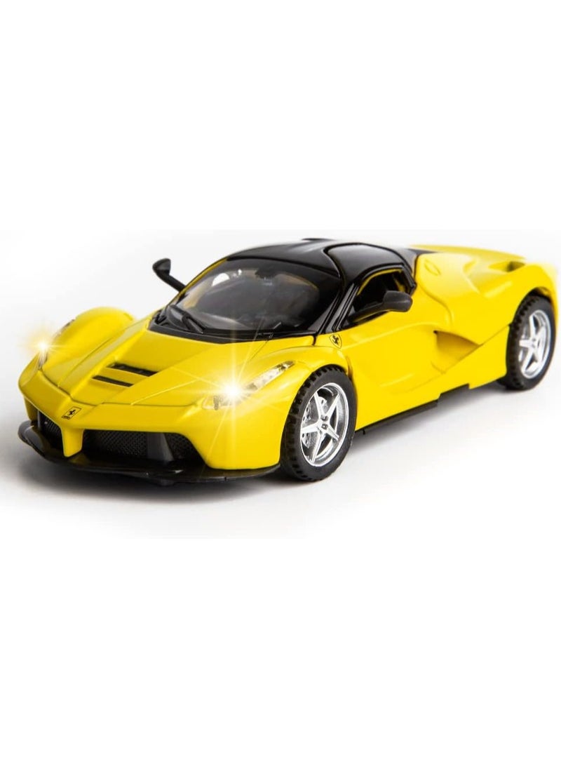 TOY GARDEN 1/32 Scale LaFerrari Diecast Model Car – Pull Back Toy Vehicle with Lights & Sound, Compatible Ferrari Race & Play Car for Kids Boys Gift (Yellow)  - Image 1