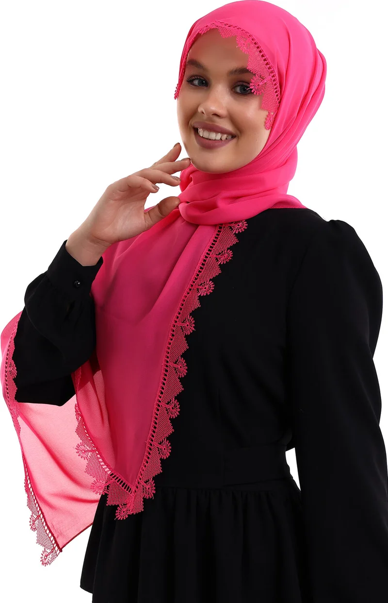 İhvan Online Needle Embroidered Lace Scarf Demor Mevlüt Scarf Pink