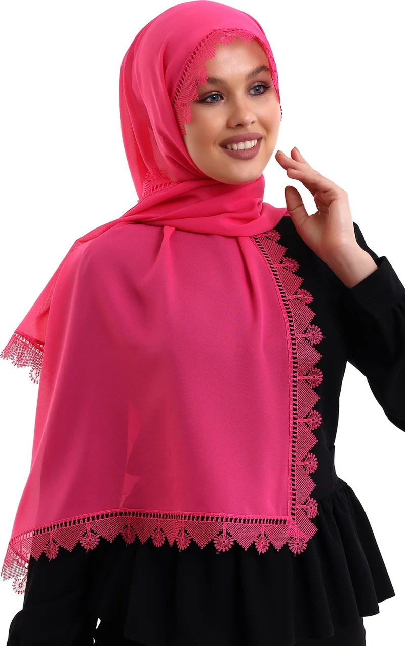 İhvan Online Needle Embroidered Lace Scarf Demor Mevlüt Scarf Pink
