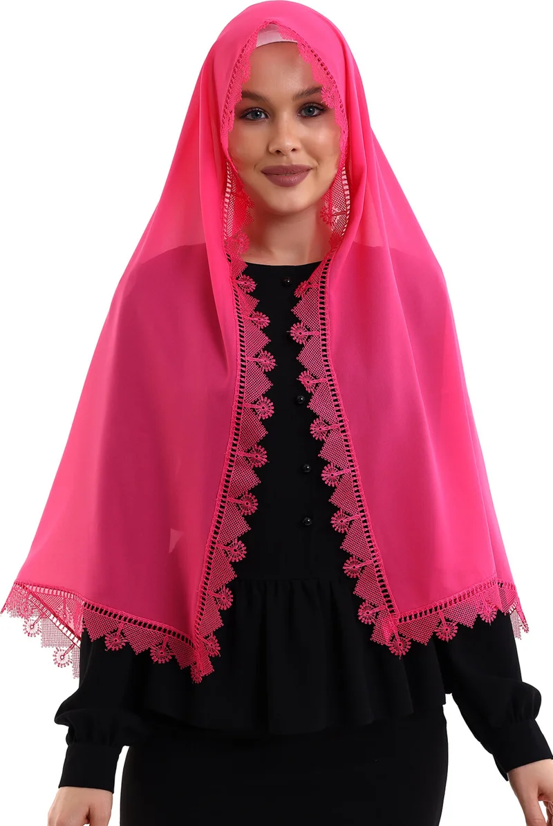 İhvan Online Needle Embroidered Lace Scarf Demor Mevlüt Scarf Pink