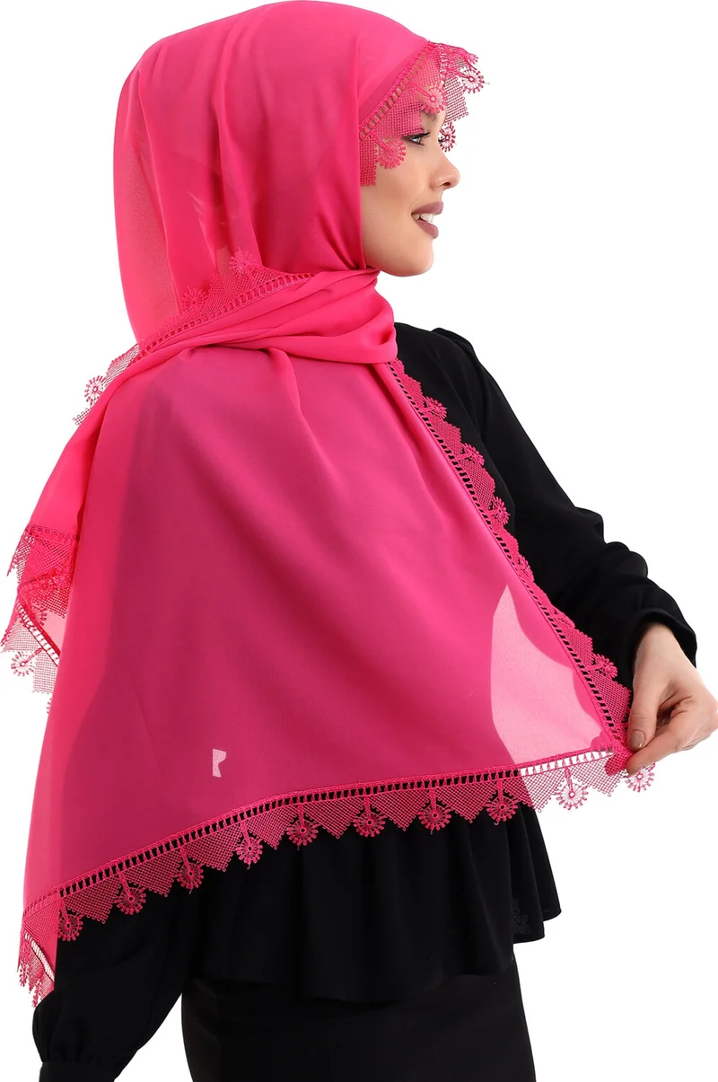 İhvan Online Needle Embroidered Lace Scarf Demor Mevlüt Scarf Pink