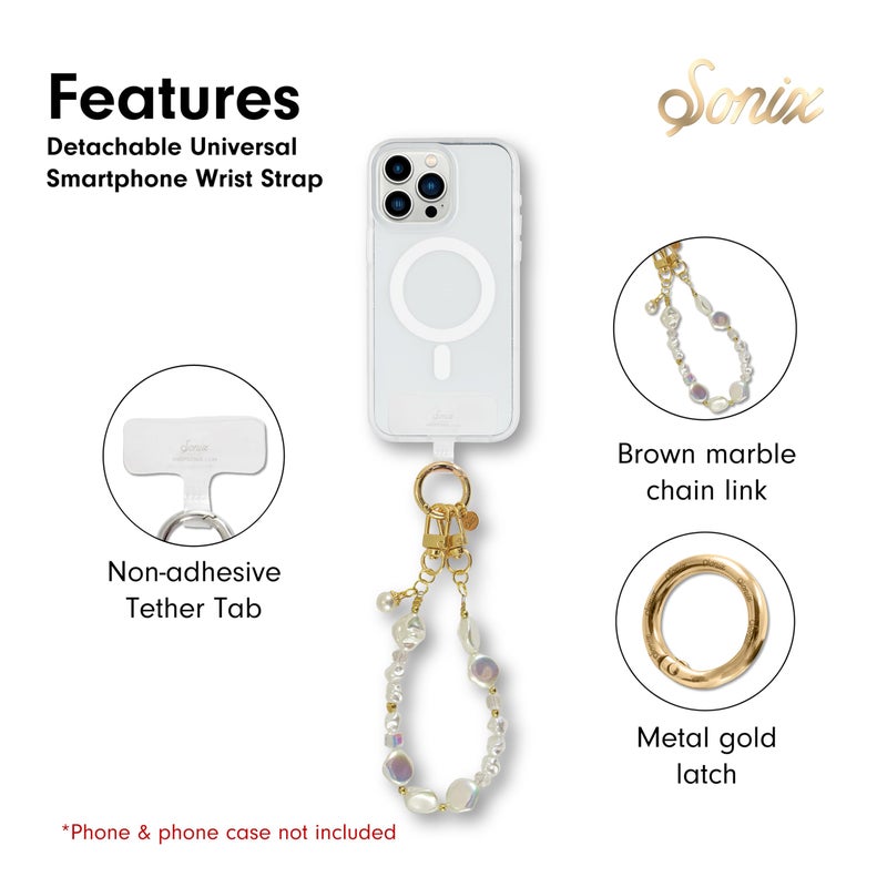 Sonix Phone Wristlet - Detachable Universal Smartphone Wrist Strap, Hands-Free Lanyard Cellphone Bracelet with Tether Tab | Beaded | Vintage Pearls - Image 4