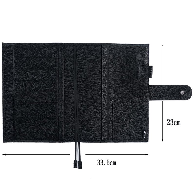 Moterm Leather Cover for A5 Notebooks - Fits Hobonichi Cousin, Stalogy and Midori MD Planners, with Pen Loop, Card Slots and Back Pocket (Pebbled-Black) - Image 2