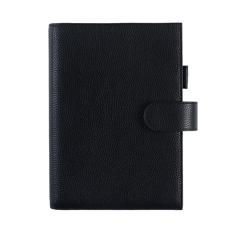 Moterm Leather Cover for A5 Notebooks - Fits Hobonichi Cousin, Stalogy and Midori MD Planners, with Pen Loop, Card Slots and Back Pocket (Pebbled-Black) - Image 1