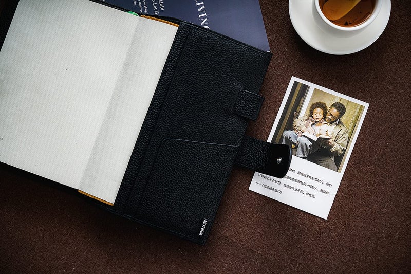Moterm Leather Cover for A5 Notebooks - Fits Hobonichi Cousin, Stalogy and Midori MD Planners, with Pen Loop, Card Slots and Back Pocket (Pebbled-Black) - Image 4