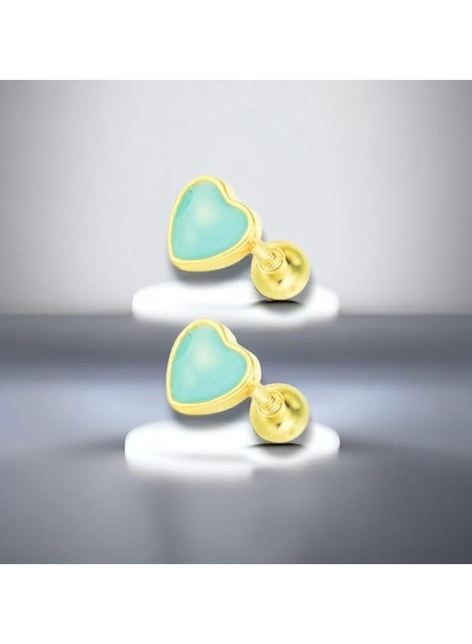 بونكا أقراط بونكا الأنيقة للفتيات والنساء تستحقها كل امرأة    حلق ذهبي شكل قلب مطعم باللون الفيروزى - Image 3