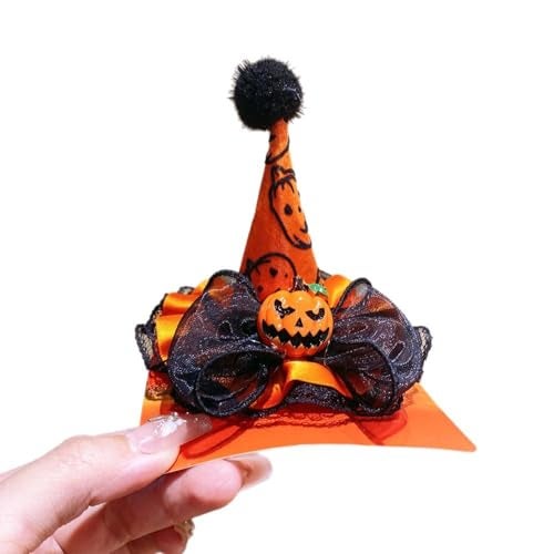 TLISMI Halloween Pumpkin Hairclip for Girls & Women | Cute Witch Hat Hair Accessory with Pumpkin Design, Black Lace & Bow | Cosplay, Trick or Treat Costume Headwear for Halloween Party & Theme Events - Image 1