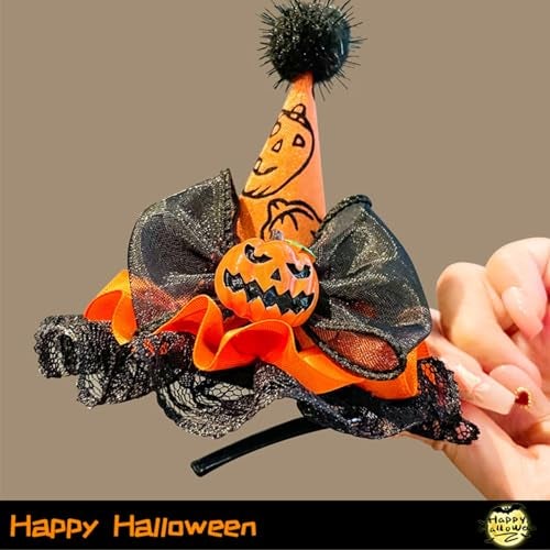 TLISMI Halloween Pumpkin Hairclip for Girls & Women | Cute Witch Hat Hair Accessory with Pumpkin Design, Black Lace & Bow | Cosplay, Trick or Treat Costume Headwear for Halloween Party & Theme Events - Image 4