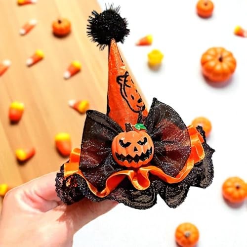 TLISMI Halloween Pumpkin Hairclip for Girls & Women | Cute Witch Hat Hair Accessory with Pumpkin Design, Black Lace & Bow | Cosplay, Trick or Treat Costume Headwear for Halloween Party & Theme Events - Image 5