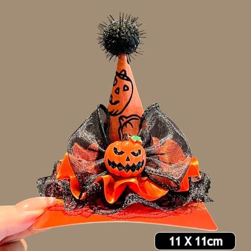 TLISMI Halloween Pumpkin Hairclip for Girls & Women | Cute Witch Hat Hair Accessory with Pumpkin Design, Black Lace & Bow | Cosplay, Trick or Treat Costume Headwear for Halloween Party & Theme Events - Image 3
