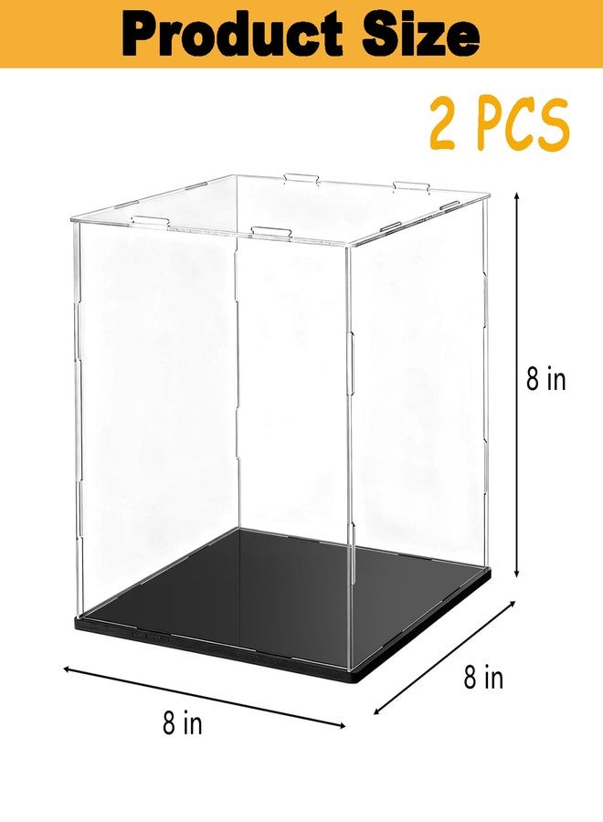 Frcctre 2 Pack Clear Acrylic Display Case with Black Base, 8 x 8 x 8 Inch Square Acrylic Display Box Self-Assembly Cube Dustproof Protection Showcase for Action Figures Toys Collectibles - Image 2