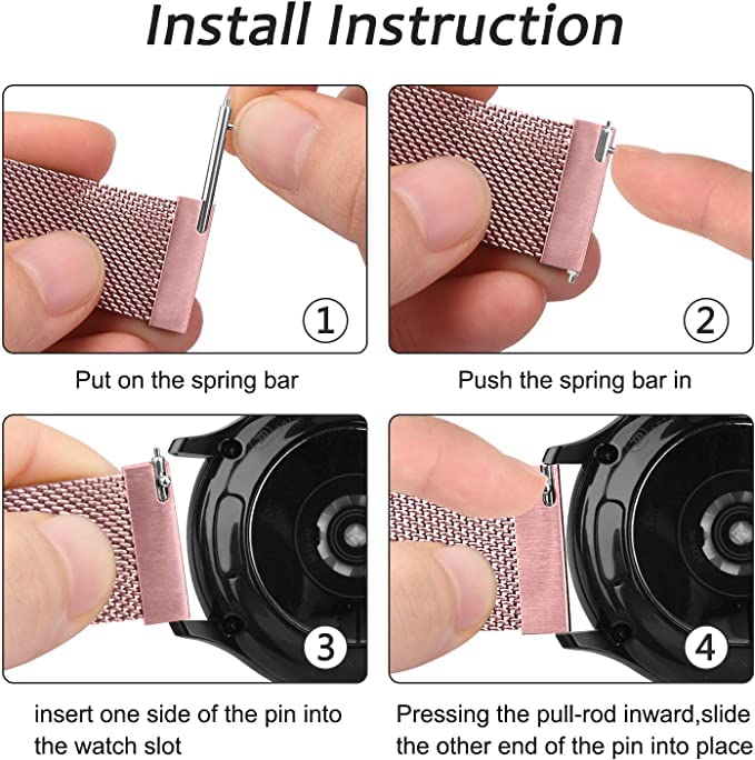 PEFKO PSS70 20MM Milanese Magnet Watch Strap Compatible with Amazfit GTS 2 Mini , Amazfit Bip/ Bip U/ Pro/ Lite, Bip S , Amazfit GTS/ 2/ 2e/ GTR , Samsung Galaxy Watch 4/ Watch 5【 👉 Only Metal Watch Strap ⌚ Watch NOT Included 】 (20MM, ROSE PINK) - Image 3