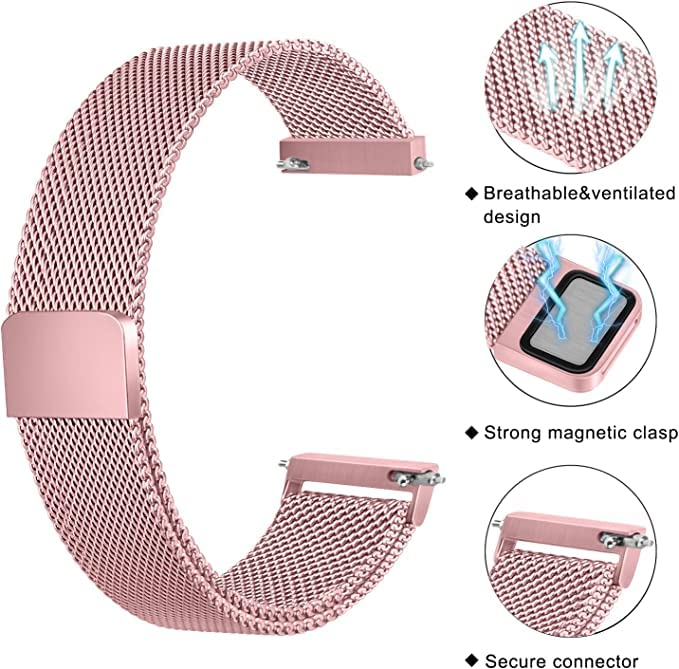 PEFKO PSS70 20MM Milanese Magnet Watch Strap Compatible with Amazfit GTS 2 Mini , Amazfit Bip/ Bip U/ Pro/ Lite, Bip S , Amazfit GTS/ 2/ 2e/ GTR , Samsung Galaxy Watch 4/ Watch 5【 👉 Only Metal Watch Strap ⌚ Watch NOT Included 】 (20MM, ROSE PINK) - Image 2