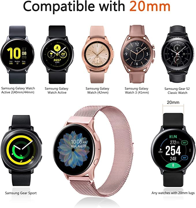 PEFKO PSS70 20MM Milanese Magnet Watch Strap Compatible with Amazfit GTS 2 Mini , Amazfit Bip/ Bip U/ Pro/ Lite, Bip S , Amazfit GTS/ 2/ 2e/ GTR , Samsung Galaxy Watch 4/ Watch 5【 👉 Only Metal Watch Strap ⌚ Watch NOT Included 】 (20MM, ROSE PINK) - Image 5