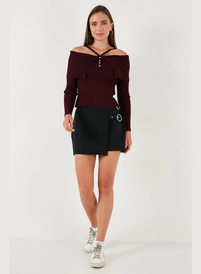 Lela Lela Premium Fitted Fit Carmen Collar Rope Strap Detailed Knitwear Sweater Women's SWEATER 680KZ00076