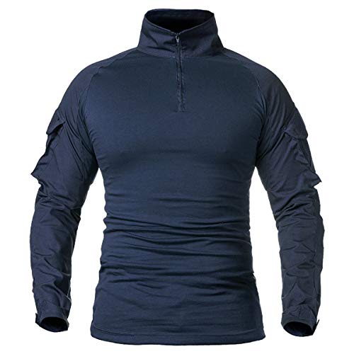 ReFire Gear Men's Military Tactical Army Combat Long Sleeve Shirt Slim Fit Camo T-Shirt with 1/4 Zipper (US XX-Large, Navy Blue) - Image 2