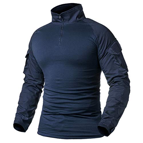 ReFire Gear Men's Military Tactical Army Combat Long Sleeve Shirt Slim Fit Camo T-Shirt with 1/4 Zipper (US XX-Large, Navy Blue) - Image 1