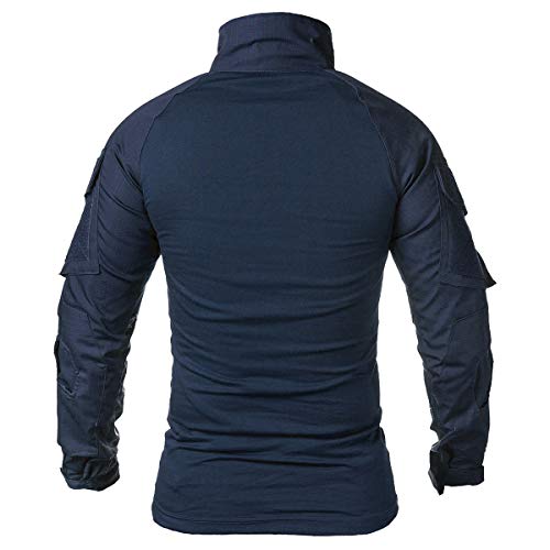 ReFire Gear Men's Military Tactical Army Combat Long Sleeve Shirt Slim Fit Camo T-Shirt with 1/4 Zipper (US XX-Large, Navy Blue) - Image 3