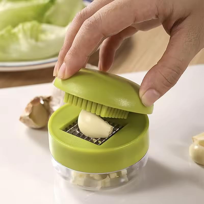 Emptycolor Mini Garlic Chopper and Press with Container, Emptycolor Manual Garlic Mincer Crusher Cutter Grinder, Stainless Steel Blades, Handheld Garlic Slicer Dicer Zoom Tool â€“ Green - Image 3