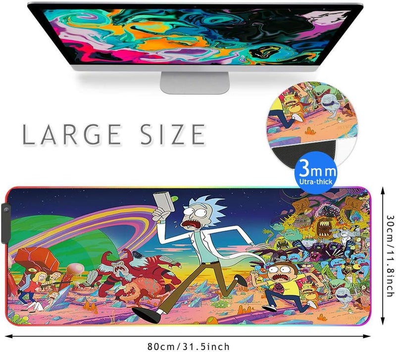 Bimormat RGB Gaming Mouse Pad Large - Soft RGB Mouse Mat Oversize Glowing Led Mousepad, USB Powered Keyboard Mouse Pad, PC Gaming Mouse mat with Non-Slip Rubber Base (90X40 rickpao) - Image 2