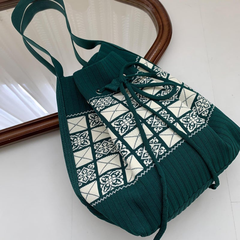 New Ethnic Style Tote Bag 2024 Casual Fashion Versatile Large Capacity Knitted Drawstring Shoulder Bag Women'S Bag - Image 1