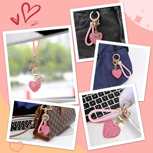 Prometheism Car Keychain for Women with Rhinestone Heart Shape Bling Girl Cute Keychain for Christmas,Personalized Gift (A-Pink) - Image 3