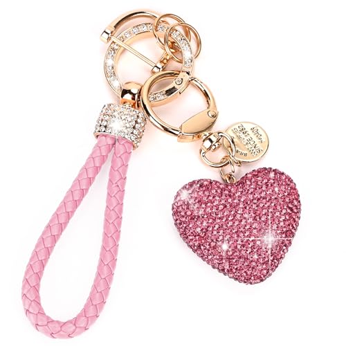 Prometheism Car Keychain for Women with Rhinestone Heart Shape Bling Girl Cute Keychain for Christmas,Personalized Gift (A-Pink) - Image 1