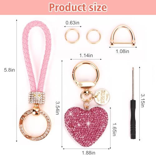 Prometheism Car Keychain for Women with Rhinestone Heart Shape Bling Girl Cute Keychain for Christmas,Personalized Gift (A-Pink) - Image 4
