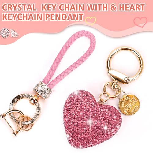 Prometheism Car Keychain for Women with Rhinestone Heart Shape Bling Girl Cute Keychain for Christmas,Personalized Gift (A-Pink) - Image 2
