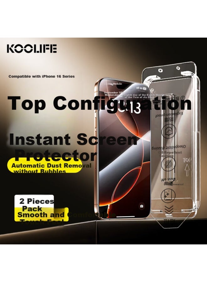 Koolife [Two Pieces] Tempered Glass Screen Protector For Apple Iphone 16 Pro, High-Definition Corning Glass, Dust-Free Installation, Ultra-Thin, Shatterproof, Fingerprint-Resistant