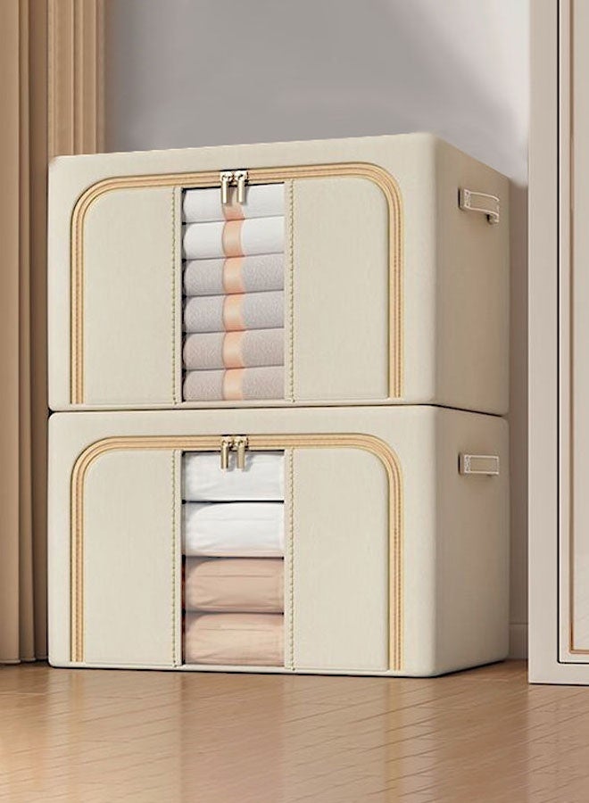 Hanayo 2 Pcs Clothes Storage Box Foldable Storage Baskets with Two-way Zipper Clear Window Stackable Storage Bins with Handle Storage Boxes Clothes Organisers for Organizing Toys Clothes(Khaki) - Image 2