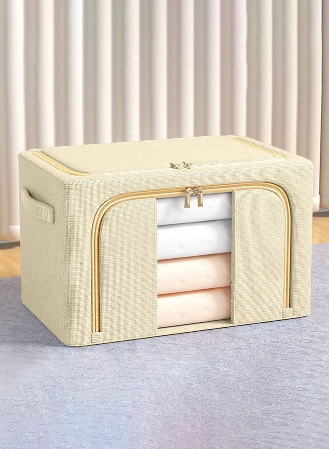 Hanayo 2 Pcs Clothes Storage Box Foldable Storage Baskets with Two-way Zipper Clear Window Stackable Storage Bins with Handle Storage Boxes Clothes Organisers for Organizing Toys Clothes(Khaki) - Image 3