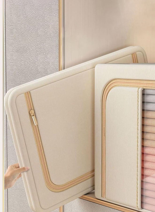 Hanayo 2 Pcs Clothes Storage Box Foldable Storage Baskets with Two-way Zipper Clear Window Stackable Storage Bins with Handle Storage Boxes Clothes Organisers for Organizing Toys Clothes(Khaki) - Image 5