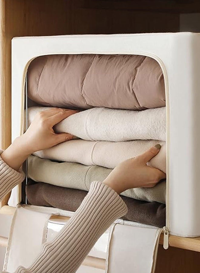 Hanayo 2 Pcs Clothes Storage Box Foldable Storage Baskets with Two-way Zipper Clear Window Stackable Storage Bins with Handle Storage Boxes Clothes Organisers for Organizing Toys Clothes(Khaki) - Image 4