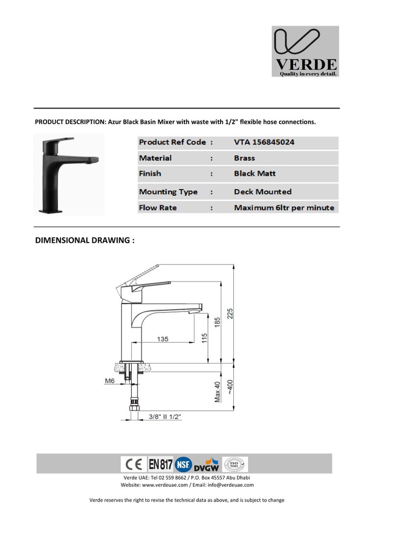 فير دي خلاط حوض أزور العادي أسود - Image 2