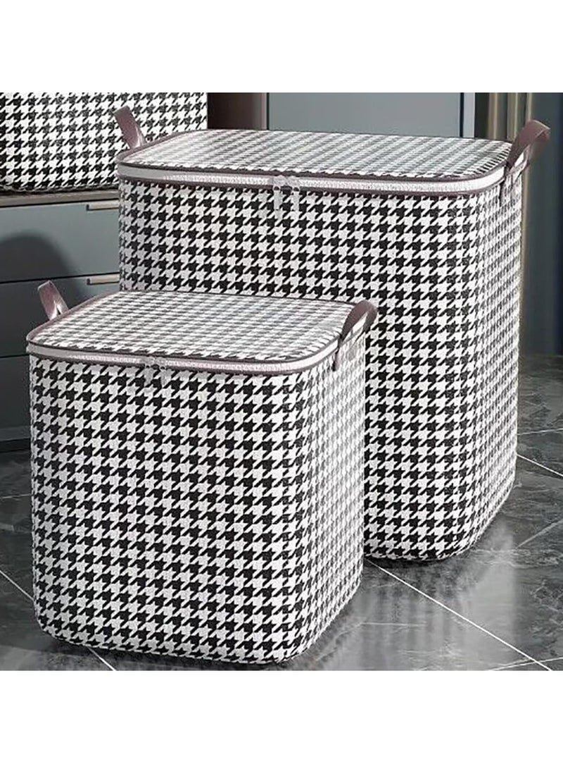 MIXDE 2 Pcs Clothing Storage Bags,Closet Folding Organizer Bag,Houndstooth Pattern Printed Storage Zipper Bag with Portable Handle Zipper design for Clothes Bedding Quilts (2pcs 100L) - Image 2