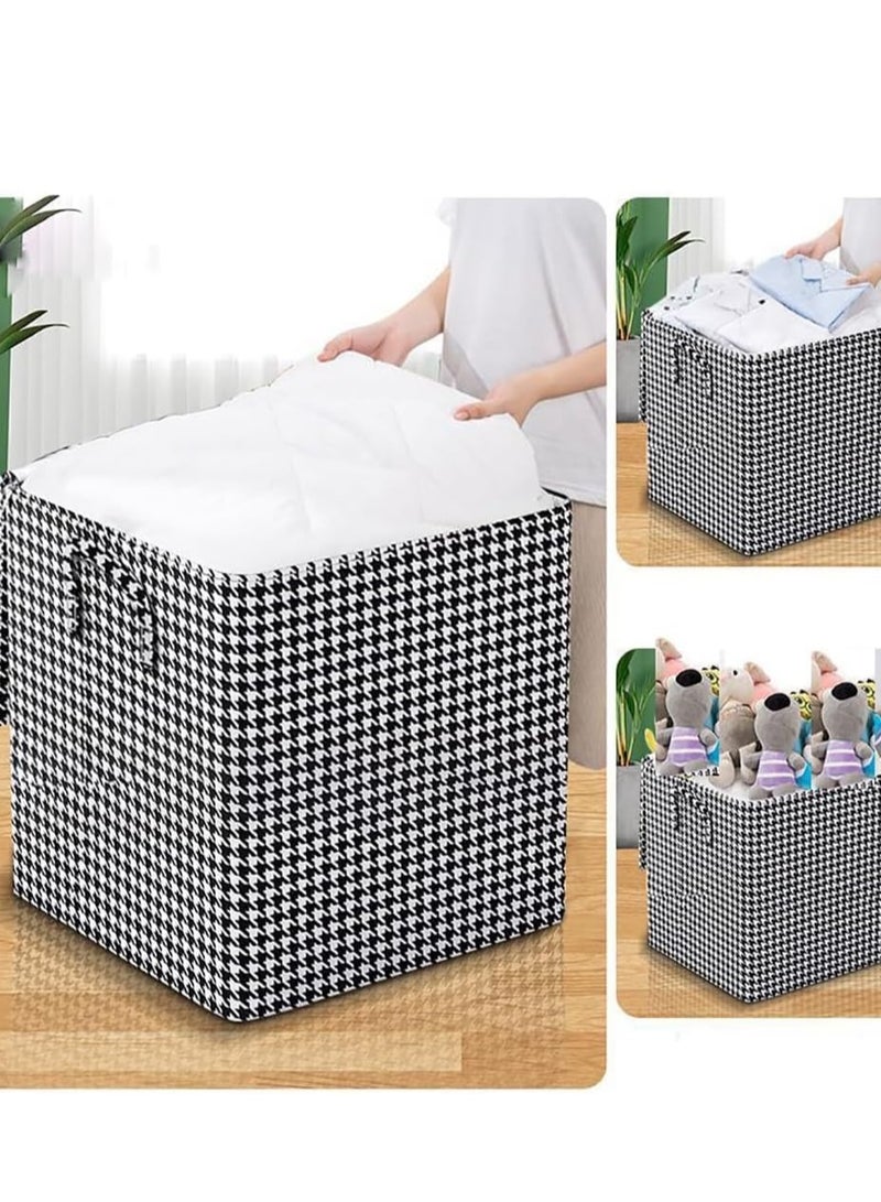 MIXDE 2 Pcs Clothing Storage Bags,Closet Folding Organizer Bag,Houndstooth Pattern Printed Storage Zipper Bag with Portable Handle Zipper design for Clothes Bedding Quilts (2pcs 100L) - Image 5