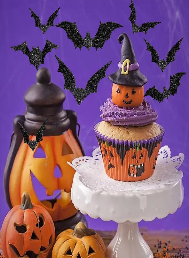 Rsstarxi 24 Pack Bat Cupcake Toppers Glitter Bat Halloween Cupcake Decorations for Bat Theme Halloween Party Cake Decorations for Baby Shower Kids Birthday Party Decorations - Image 3